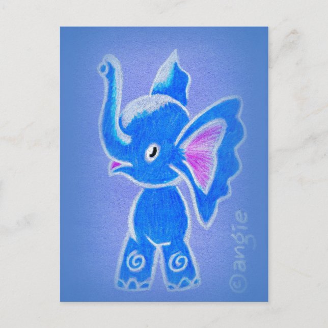 Carte Postale Éléphant Bleu Mignon (Devant)