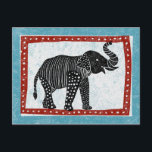 Carte postale Elephant bleu rouge noir blanc<br><div class="desc">Un éléphant noir et blanc sur un cadre rouge,  blanc et bleu dans un bloc de bois,  style linocut</div>