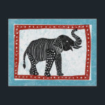 Carte postale Elephant bleu rouge noir blanc<br><div class="desc">Un éléphant noir et blanc sur un cadre rouge,  blanc et bleu dans un bloc de bois,  style linocut</div>