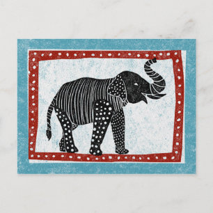 Carte postale Elephant bleu rouge noir blanc
