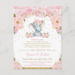 Carte Postale Eléphant Blush Floral Baby shower par Mail Girl