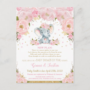 Carte Postale Eléphant Blush Floral Baby shower par Mail Girl