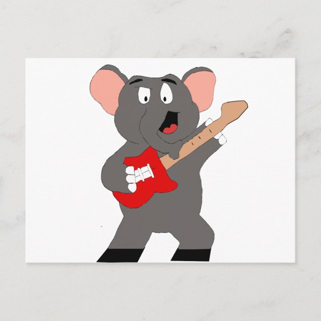 Carte Postale Eléphant Cartoon Avec Guitare (Devant)