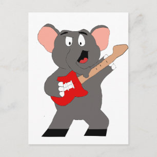 Carte Postale Eléphant Cartoon Avec Guitare