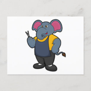 Carte Postale Elephant coiffeur avec ciseaux