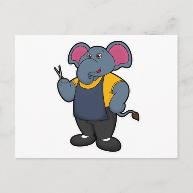 Carte Postale Éléphant coiffeur avec ciseaux (Devant)