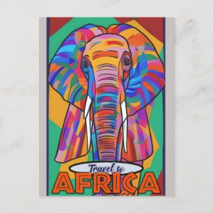 Carte Postale Eléphant coloré Retro Voyage Afrique