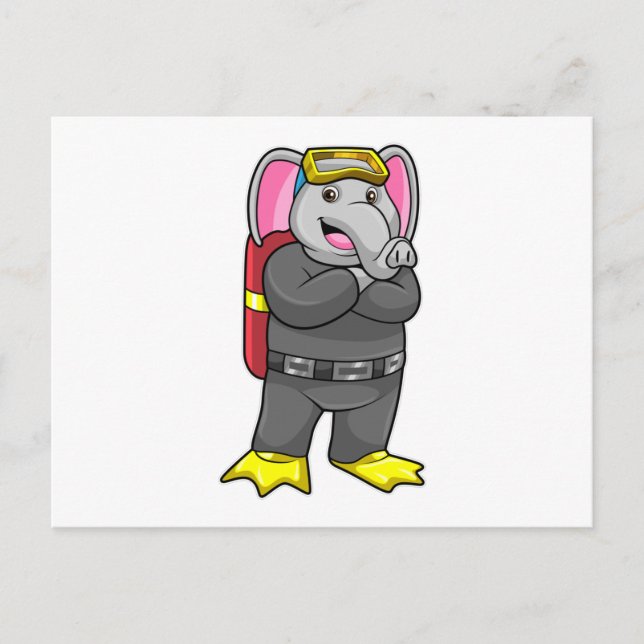 Carte Postale Elephant comme plongeur avec lunettes de plongée (Devant)
