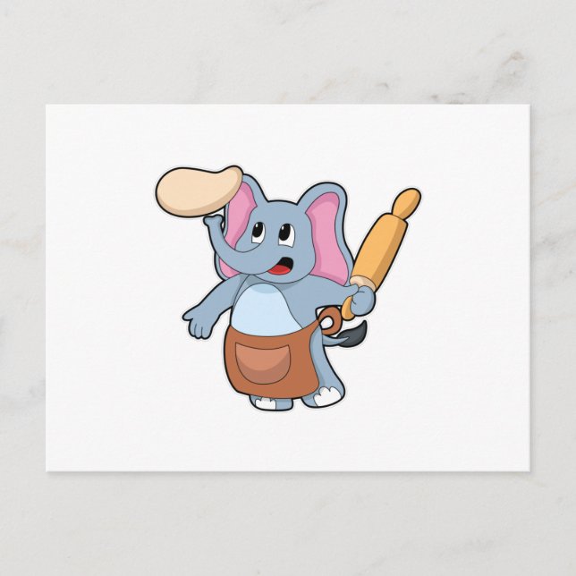 Carte Postale Éléphant cuisinier avec rouleau à pâtisserie et pâ (Devant)