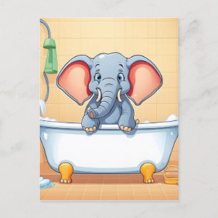 Carte Postale Eléphant dans le bain