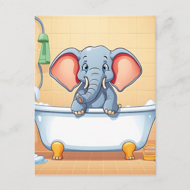 Carte Postale Eléphant dans le bain (Devant)