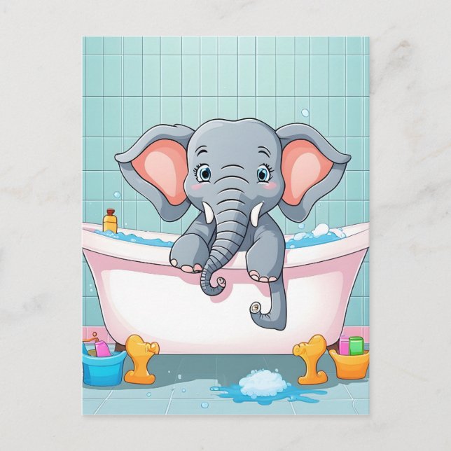 Carte Postale Eléphant dans le bain (Devant)