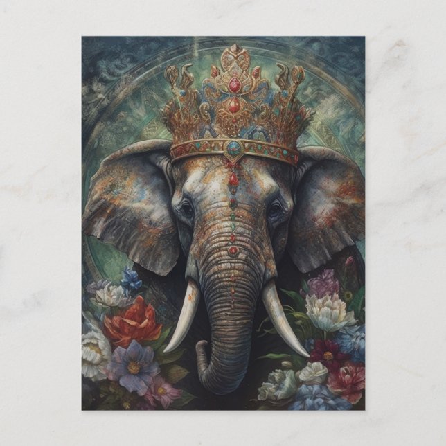 Carte Postale Eléphant dans une couronne (Devant)