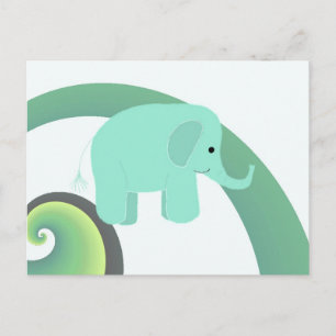 Carte Postale Eléphant de dessin animé avec arc en ciel