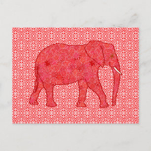 Carte Postale Eléphant de fleurs - rouge profond et corail