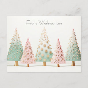 Carte Postale Éléphant de Noël rose et vert