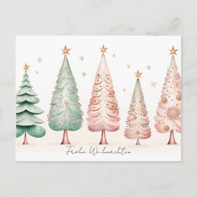 Carte Postale Éléphant de Noël rose et vert (Devant)