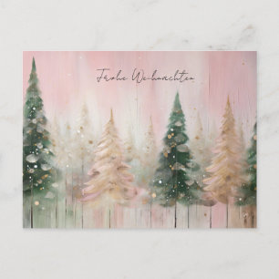 Carte Postale Éléphant de Noël rose et vert