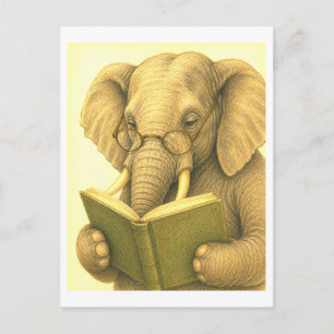 Carte Postale Éléphant de style vintage lisant