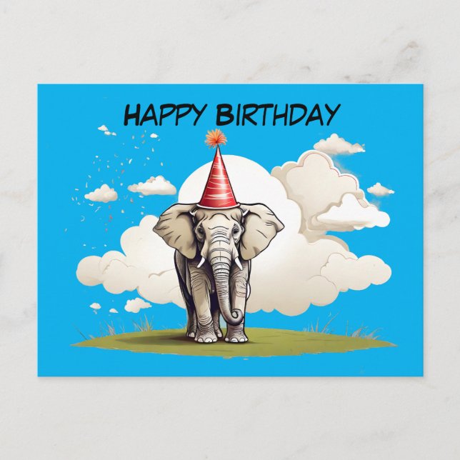 Carte Postale Éléphant debout sur un nuage de touffe d'herbe (Devant)