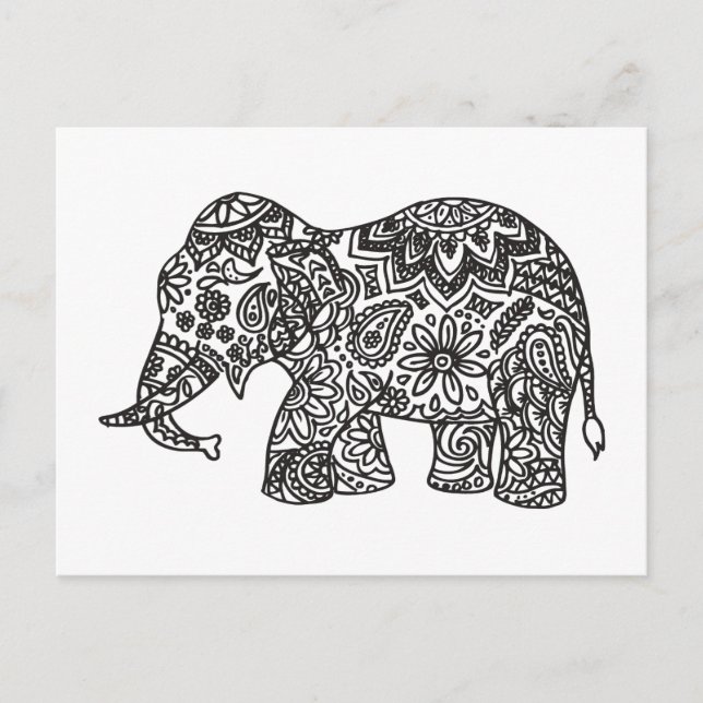 Carte Postale Eléphant Doodle (Devant)