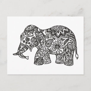 Carte Postale Eléphant Doodle