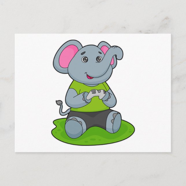 Carte Postale Eléphant en Gamer (Devant)