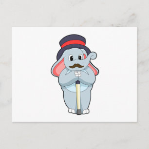 Carte Postale Éléphant en gentleman avec chapeau et canne