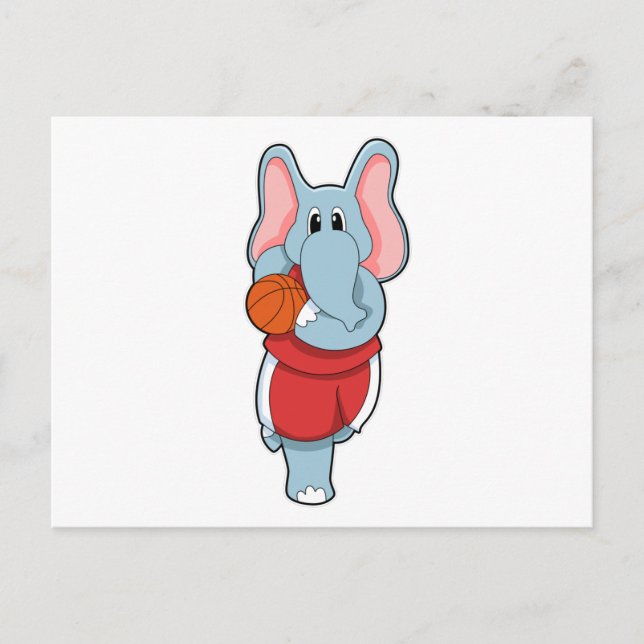 Carte Postale Éléphant en joueur de basket avec ballon de basket (Devant)