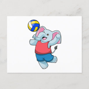 Carte Postale Éléphant en joueur de volley avec ballon de volley