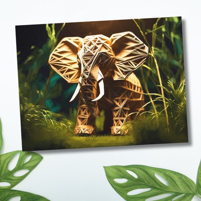 Carte Postale Éléphant en origami en bois (Créateur téléchargé)