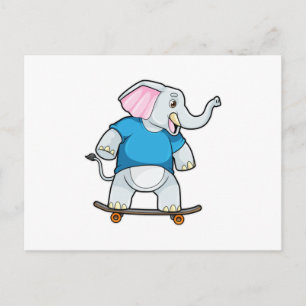 Carte Postale Éléphant en patineur avec planche à roulettes