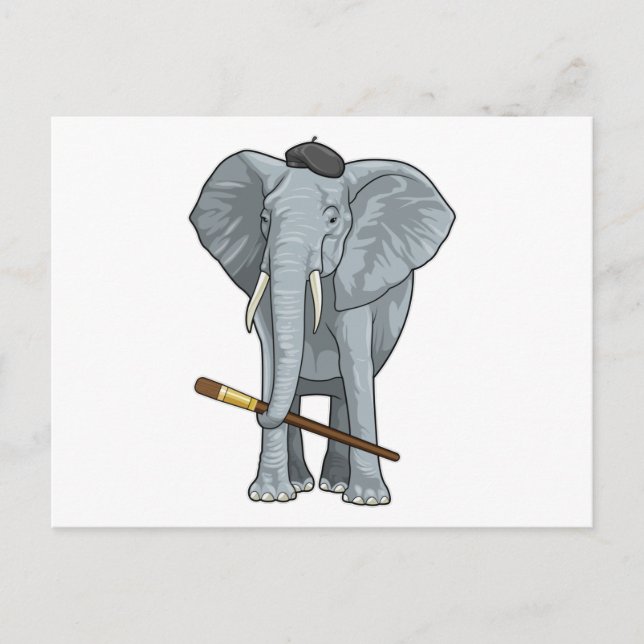 Carte Postale Éléphant en peintre avec pinceau (Devant)