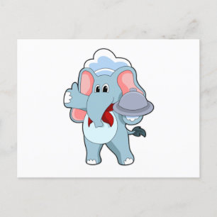 Carte Postale Éléphant en serveur avec plateau