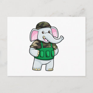 Carte Postale Éléphant en soldat avec uniforme et casque