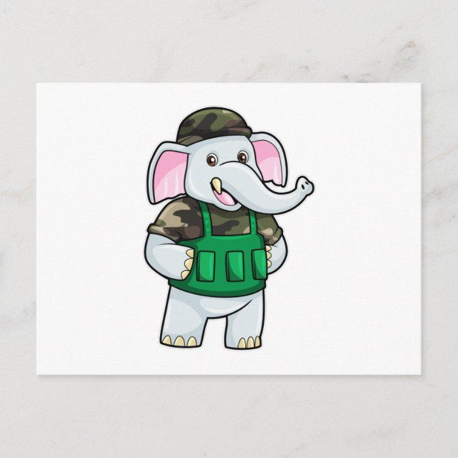 Carte Postale Éléphant en soldat avec uniforme et casque (Devant)