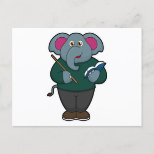 Carte Postale Elephant en tant qu'enseignant avec livre et point