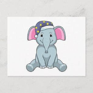 Carte Postale Éléphant endormi avec bonnet de nuit
