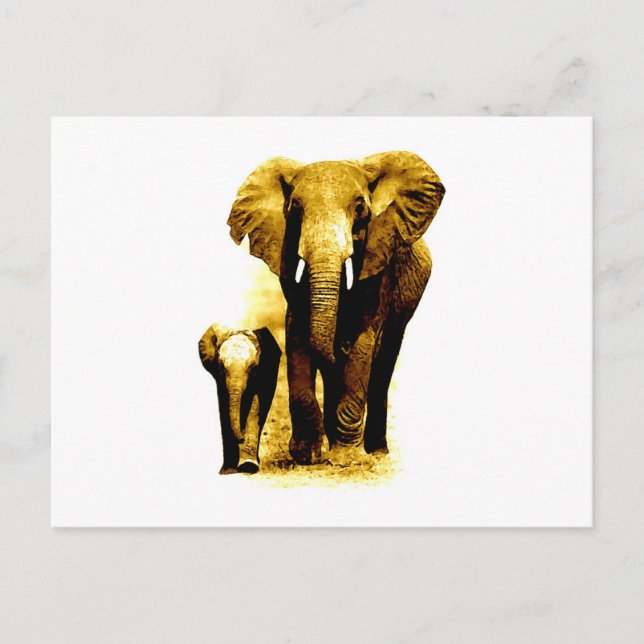 Carte Postale Eléphant et bébé Eléphant (Devant)