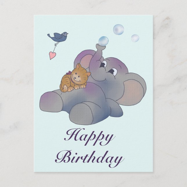 Carte Postale Éléphant et chat (Devant)