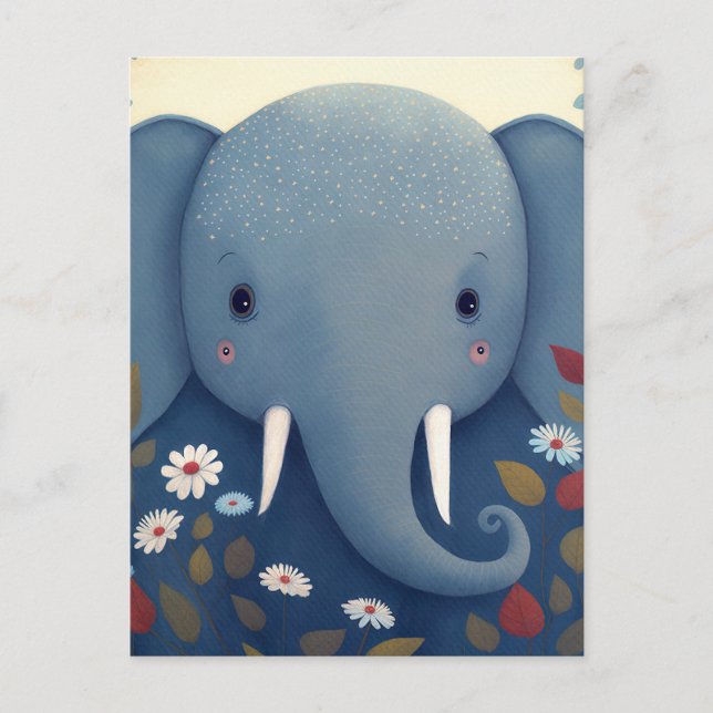 Carte Postale Éléphant et fleurs lunaires (Devant)