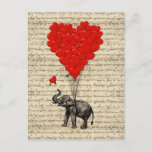 Carte Postale éléphant et heart shaped balloons<br><div class="desc">Easily personalize this cute funny vintage elephant be héros up and floating with romantic red heart shaped balloons with your name text or monogram to make a unique gift for your lover,  sweetheart,  girlfriend wife or valentine this Valentine's day. Visit the VINTAGEPRINTSTORE for matching products</div>