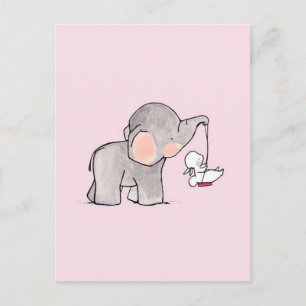 Carte Postale Éléphant et Lapin Mignons