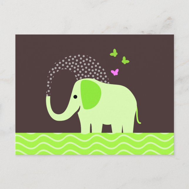 Carte Postale Eléphant et papillons mignons (Devant)