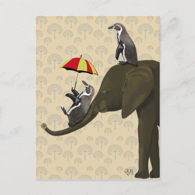 Carte Postale Éléphant et pingouins (Devant)