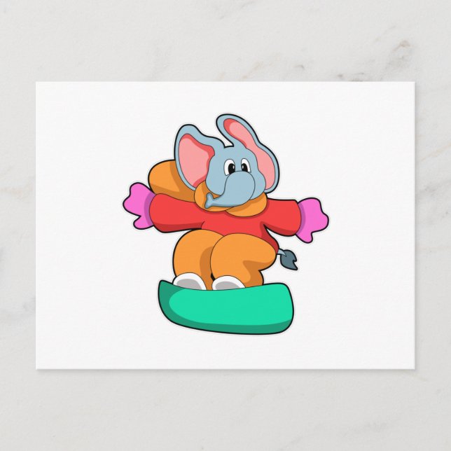Carte Postale Éléphant faisant du snowboard avec une planche à n (Devant)