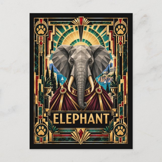 Carte Postale Éléphant, faune Art déco (Devant)