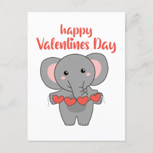 Carte Postale Elephant For Valentine's Day Cute Animals