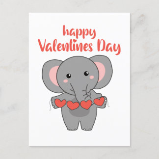 Carte Postale Elephant For Valentine's Day Cute Animals