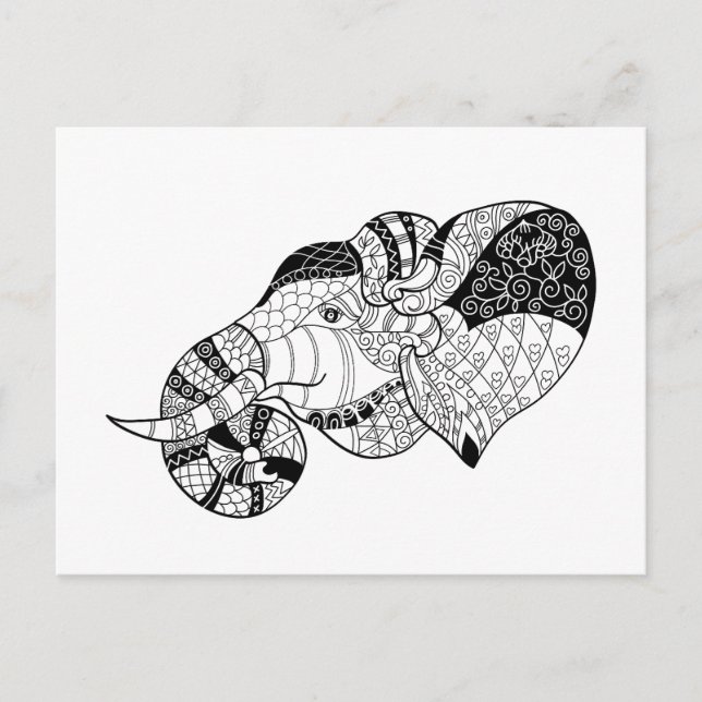 Carte Postale Eléphant Head Zenstyle Doodle (Devant)